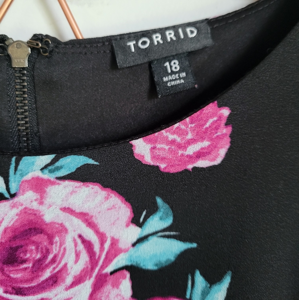 Torrid, Black Pink Floral Rose Georgette Sleeveless Maxi Chiffon Dress, 18 - Picture 7 of 9